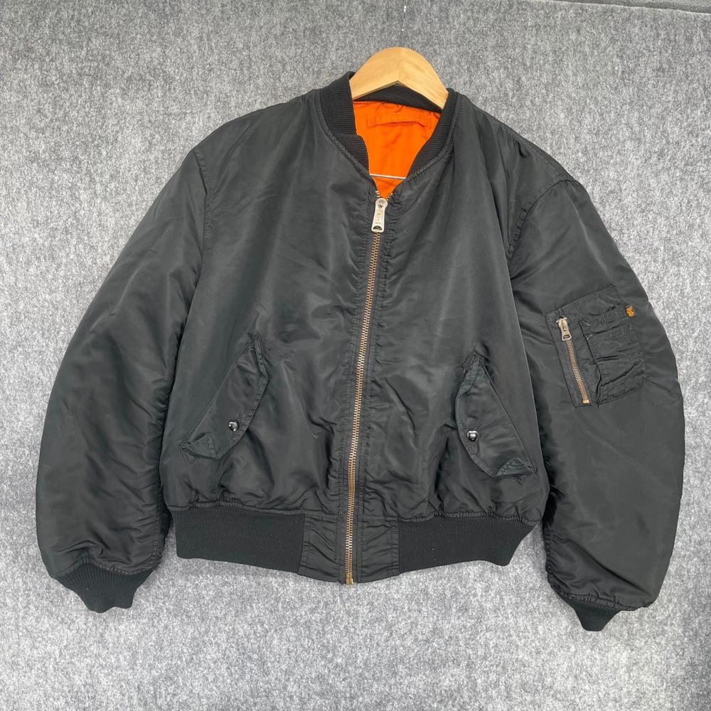 Alpha Industries MA-1 Bomber Flight Jacket Black Orange Reversible Mens Large